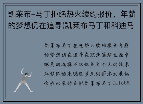 凯莱布-马丁拒绝热火续约报价，年薪的梦想仍在追寻(凯莱布马丁和科迪马丁)